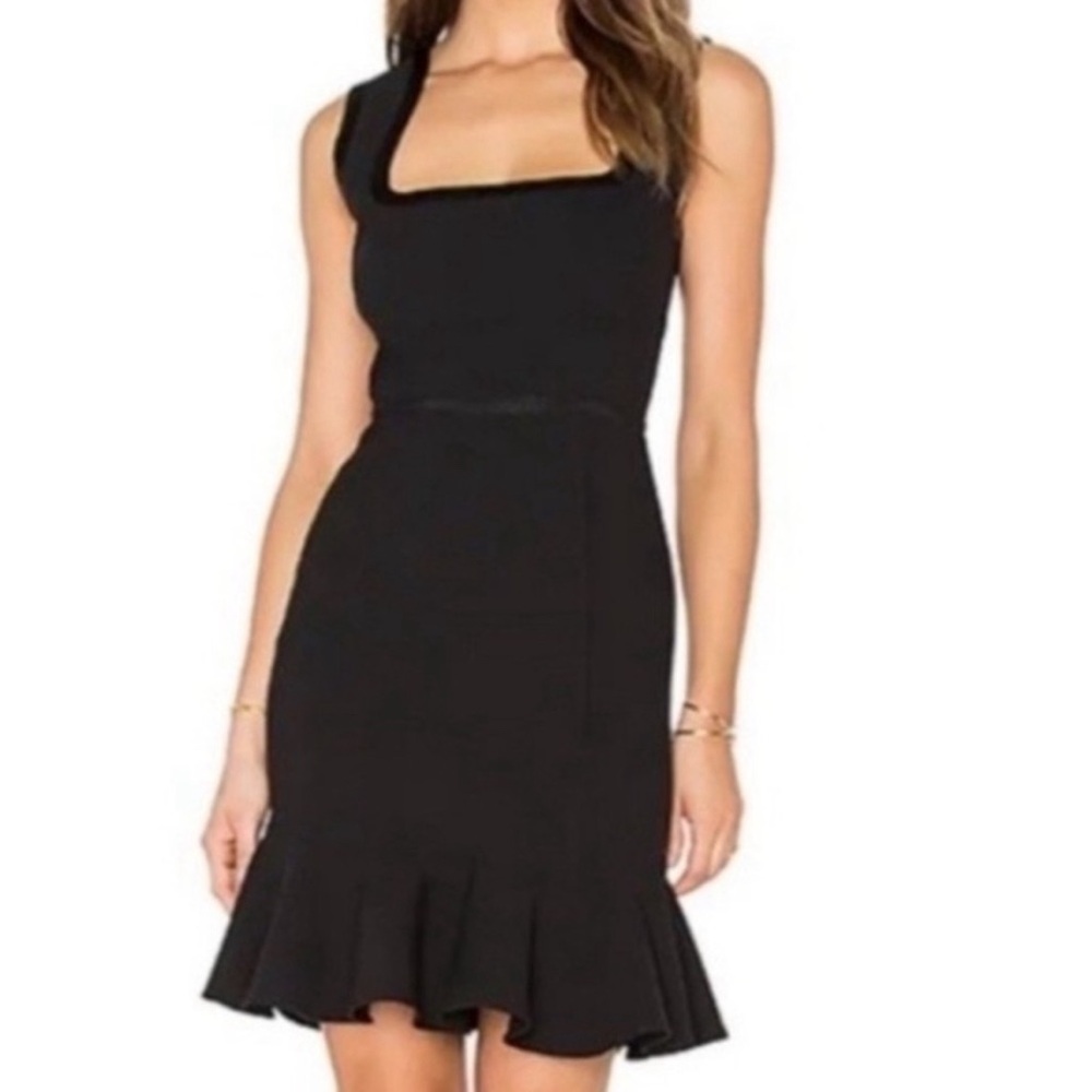 Cinq à Sept Black Ruffled Sheath Mini Dress